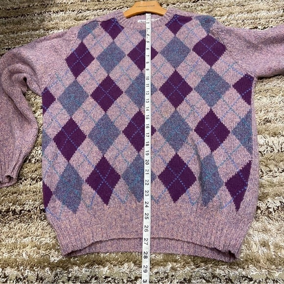 Vintage Brian MacNeil Shetland Wool Sweater Argyle Purple Crew Neck - Picture 8 of 8